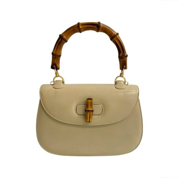 GUCCI Cream Leather Bamboo Bag - Picture 1 of 10